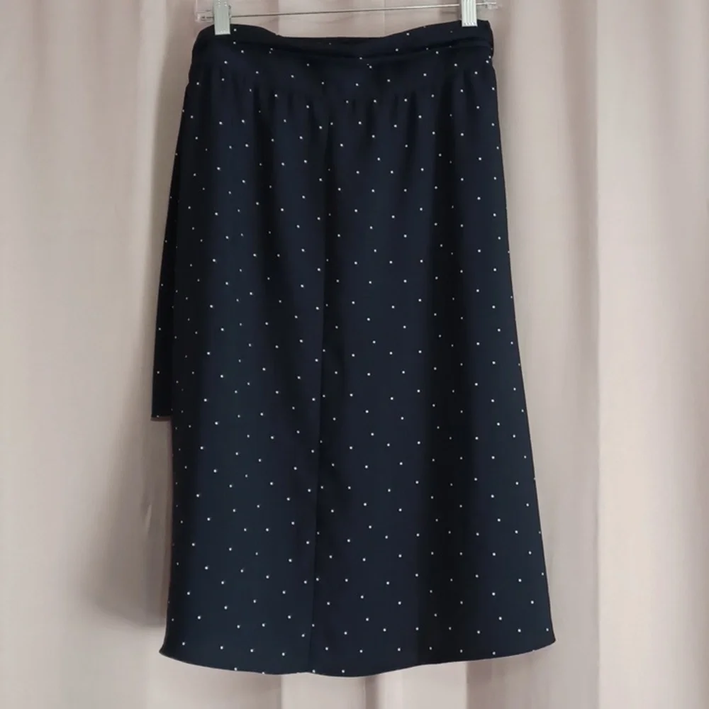Loft Navy And White Polka Dot Faux Wrap Midi Skirt Removeable Fabric Belt Petite